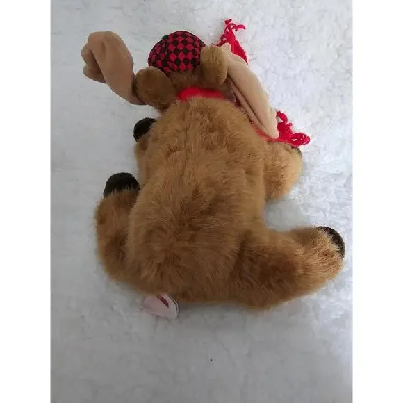 1992 Vintage Dakin Winter Holiday Moose Plush Brown Hat & Scarf 10" Toy Antlers - Picture 6 of 8
